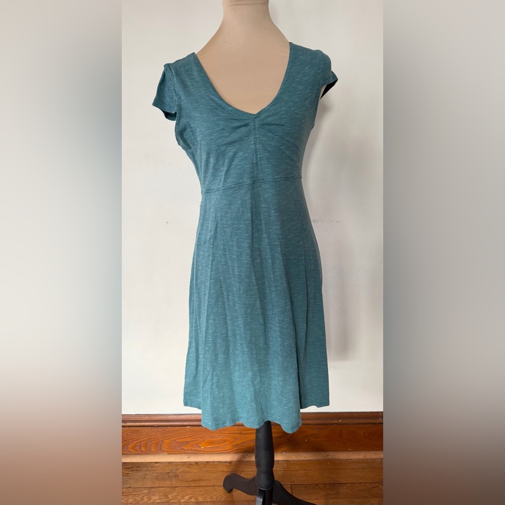 Toad&Co Rosemarie Dress Teal Organic Cotton Lyocell Short Sleeve Pocket Dress S